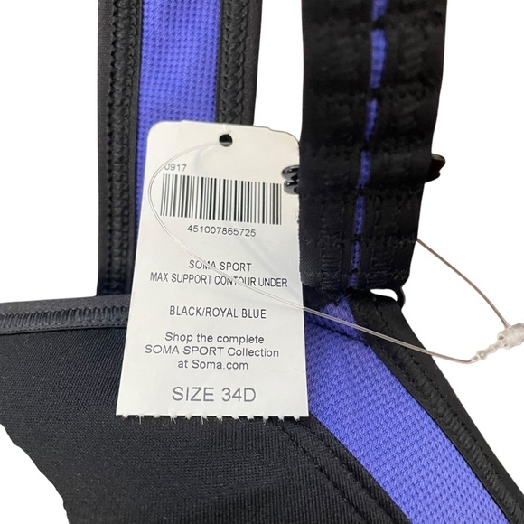 Soma Sports Bra Max Support Contour Underwire Black Royal Blue Size 34D - Picture 4 of 7